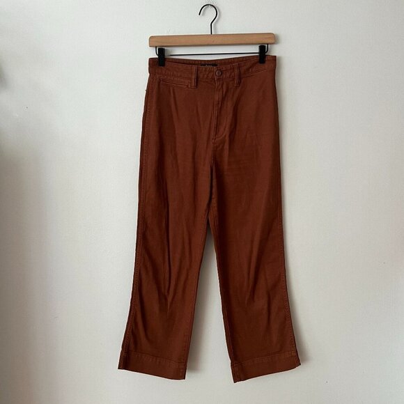 Quince Organic Stretch Cotton Twill Wide-Leg Crop Pants Rust Women's Size 27 - Picture 1 of 10